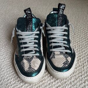 P448 Teal and Snake Print Sneakers